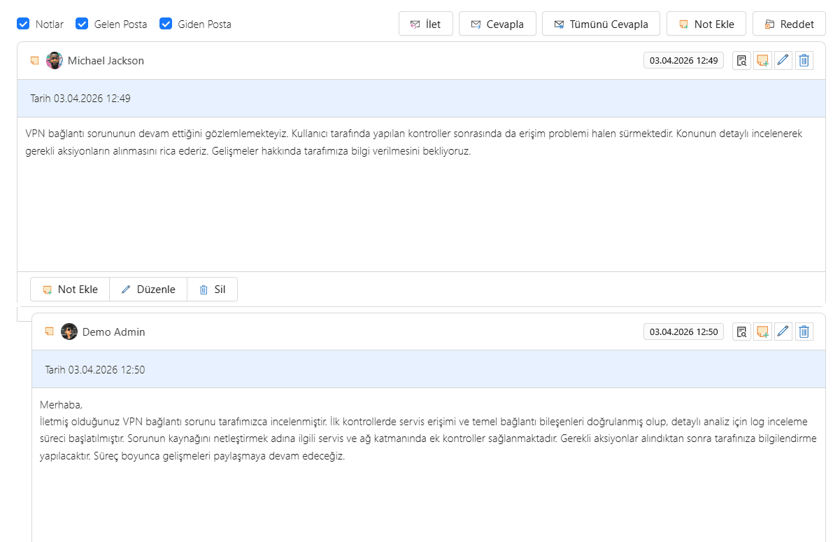 Toplu görüşme listesi ve gelişmiş filtreleme