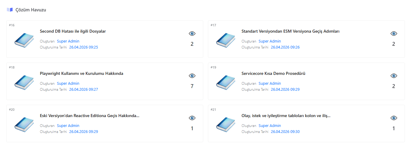 Bilgi bankası çözümler ekranı