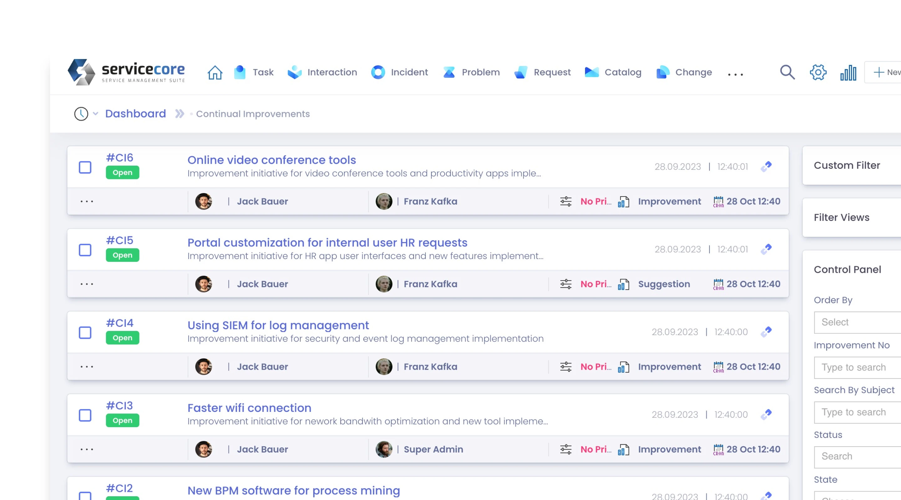 Sürekli iyileştirme panosu — CI Register ve insiyatif takibi